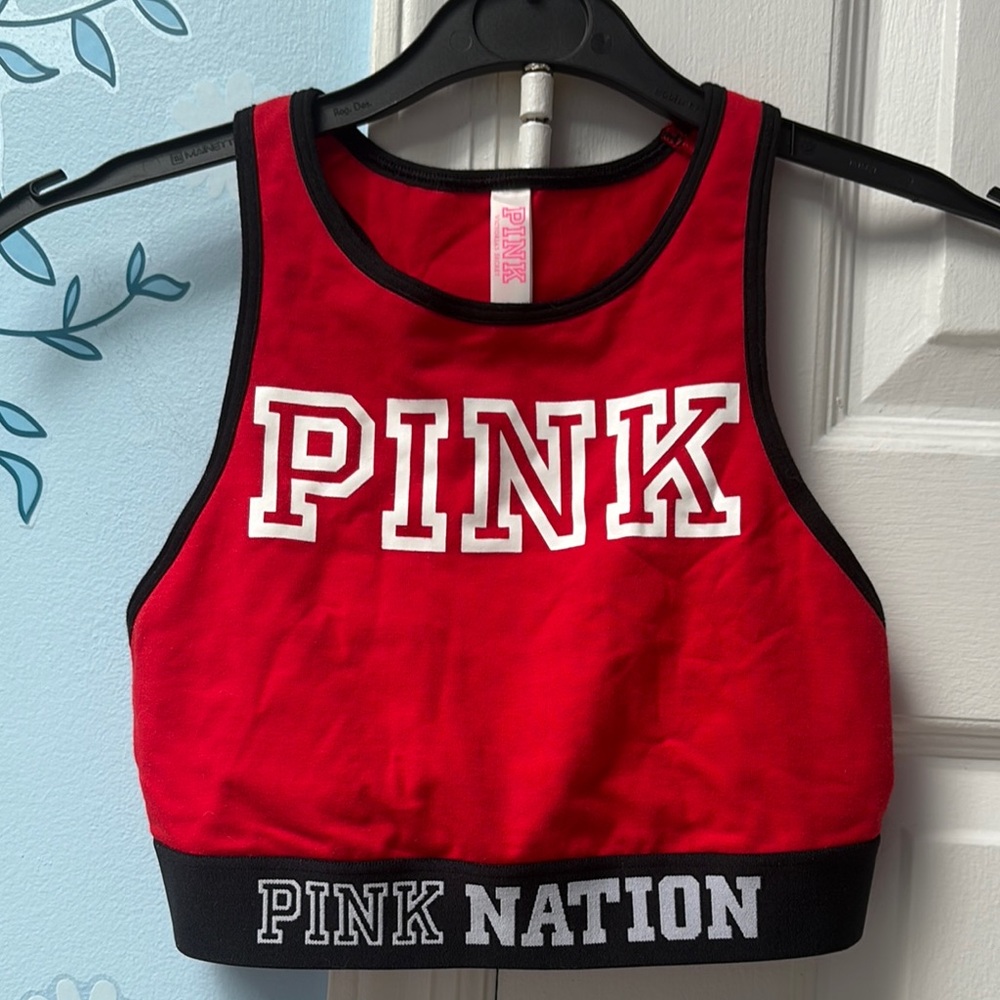 PINK Victoria's Secret Red Nation Crop Activewear Tank Top Sports Bra Women's XS